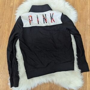 PINK Victoria's Secret Pull Over Partial Zip Sweatshirt Tropical Print